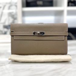 Hermes Kelly Wallet Etoupe Epson Long Wallet D engraved