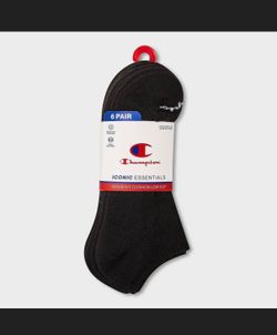 Champion Iconic Essentials Men's 6pk Cushion Low Cut Socks - Black 6-12