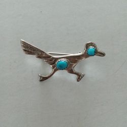 Jewelry Vintage Sterling Roadrunner With 2 Turquoise Stones