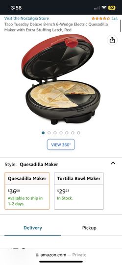 Taco Tuesday Deluxe 8-Inch 6-Wedge Electric Quesadilla Maker with Extra Stuffing Latch, Red