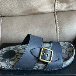 COACH Addison Leather Sandals Midnight Navy Size 6.5