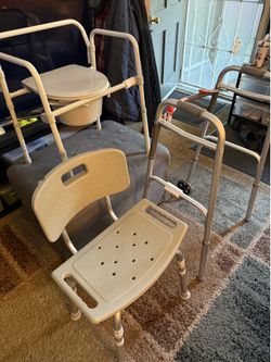 Walker, mobile toilet and shower chair for handicapped and disabled