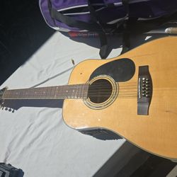Mitchell twelve string Guitar. Has some bellying. Unable to open the battery on the side
