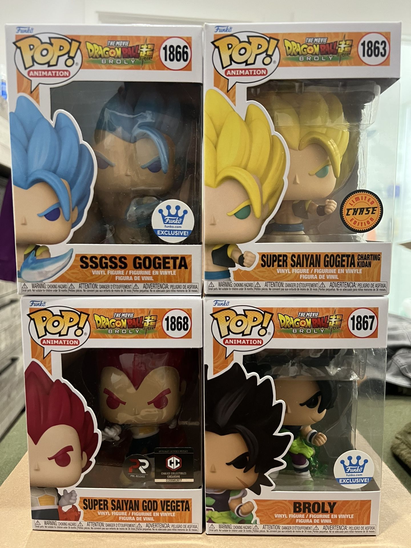Funko Pop Dragon Ball Broly ( SSGSS Gogeta - Super Saiyan Gogeta Chase - Super Saiyan God Vegeta - Broly)