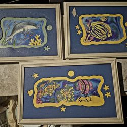 Beach Coastal Bathroom Wall Art Decor  Art Fish