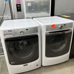 white color load maytag set front washer dryer 