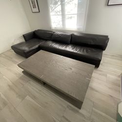 Sectional Dark Brown Leather Couch 2pc  Center Table