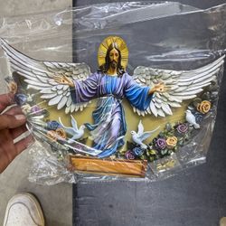 Jesus with wings wooden hanging sign