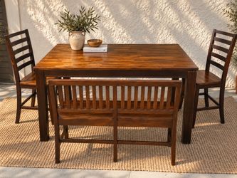 Solid Wood Counter-Height Expandable Dining Set • Table, Bench + 2 Chairs