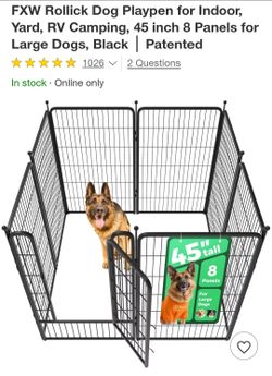 FXW Rollick Dog Playpen for Indoor, Yard, RV Camping, 45 inch 8 Panels for Large Dogs, Black