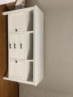 White Wood Storage Cabinet with Drawers and Shelves