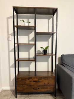Wooden Bookshelf with Two Drawers