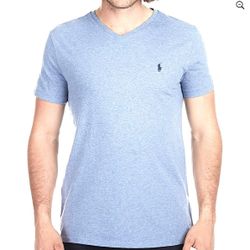 Polo Ralph Lauren Classic Fit Jersey V-Neck T-Shirt Size Large (Lt. Blue w/White Horse) 