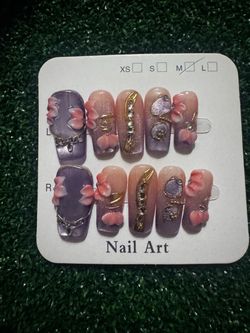 3D Floral Press-On Nail Art Set – Size M