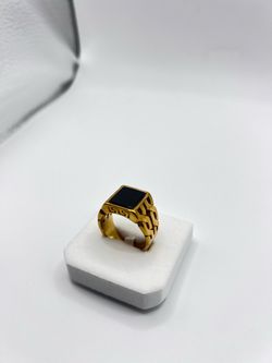 Gold-Tone Black Stone Signet Ring