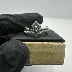 Womens Crown Moissanite Engagement/Promise Ring (Sizes 5-9 Available) (Sterling Silver)