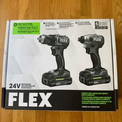 NEW- Flex 24-volt 2-Tool Brushless Power Tool Combo Kit with Soft Case (2-Batteries Included and Charger Included)