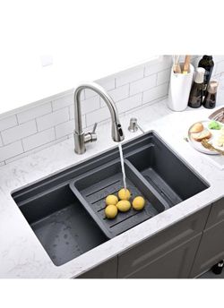 Fregadero de cocina de montaje inferior de 30
pulgadas con doble repisa
Fregadero de cocina de 30 x 18 pulgadas con estación
de trabajo, fregadero de 