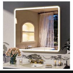 New in the box 36 x 32 LED Bathroom Medicine Cabinet Mirror, Adjustable Shelves, Silver Aluminum Cabinet, Anti-Fog Stepless, Easy to Install(Wall Moun