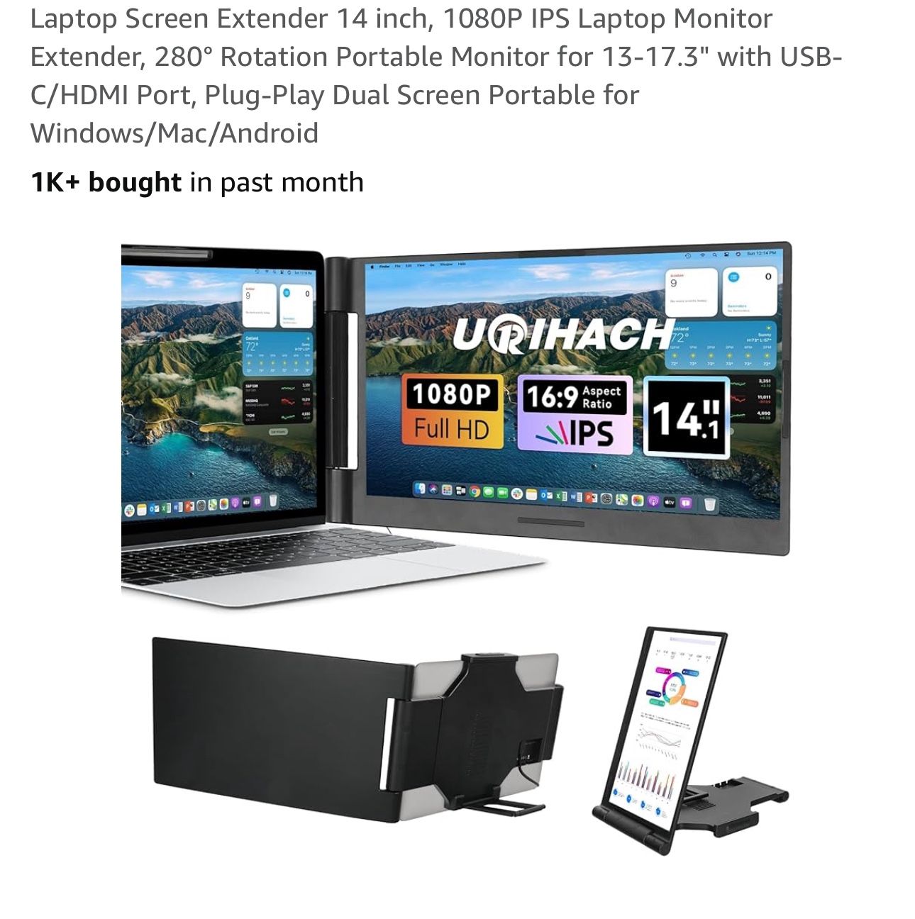 Laptop Screen Extender 14 inch. Laptop Monitor Extender