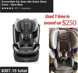 Today Only Like new Evenflo® Revolve360™ Slim 2-in-1 Rotational Car Seat with Quick Clean Cover!used 1 time in second car in box $200 firm