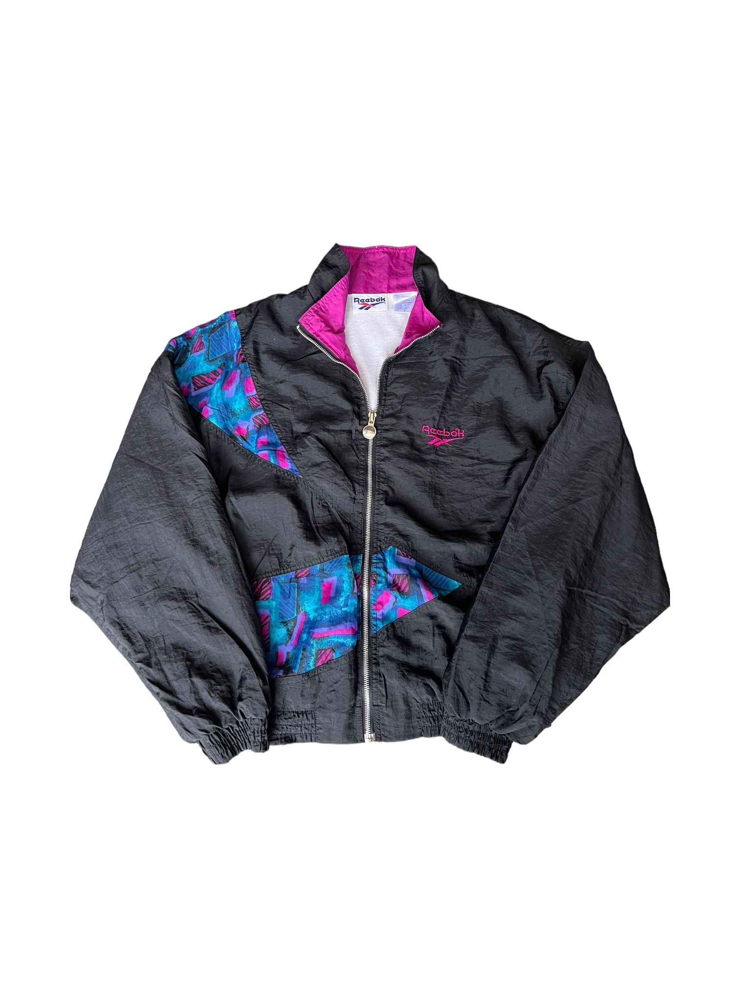 Vintage 90s Reebok Black Purple Full Zip Workout Jacket : M