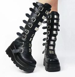 SIZE 8 GOTHNIERO HIGH PLATFORM KNEE BOOTS CHUNKY HEEL BLACK