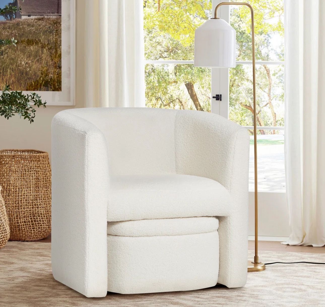 Modern Bouclé Swivel Accent Chair with Hidden Storage Ottoman – Cozy & Stylish