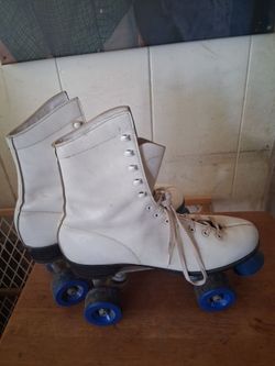 White Vintage Leather High Top Rollerskates Size 9