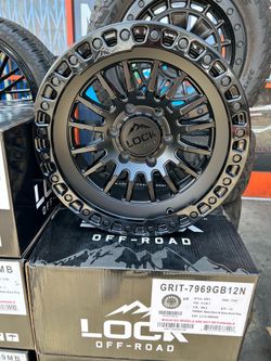 LOCK OFF ROAD GRIT 17x9 6x139 OFFSET -12mm MATT BLK/GLOSS BLK RING $225 each