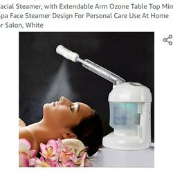 Facial Steamer, with Extendable Arm Ozone Table Top Mini Spa Face Steamer Design For Personal Care Use At Home or Salon, White

