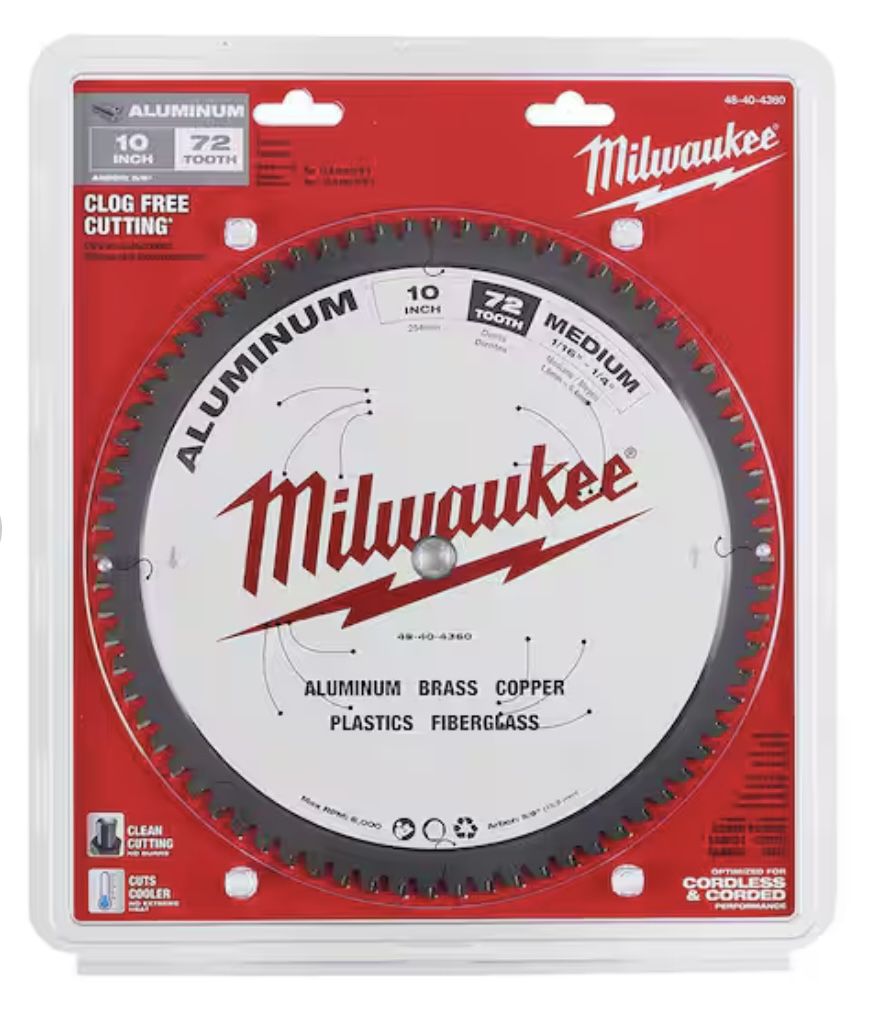 NEW-Milwaukee 10” Aluminum Metal Cutting Carbide Circular Saw Blade 72T 48-40-4360
