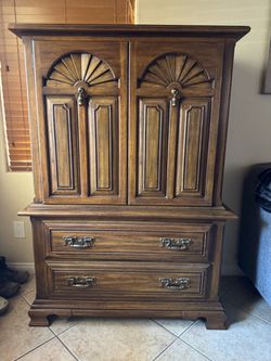 Vintage Thomasville Solid Oak Wardrobe Chest Of Drawers