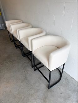Counter Height Stools — Modern Organic — White Linen Fabric — Brand New! 🔥