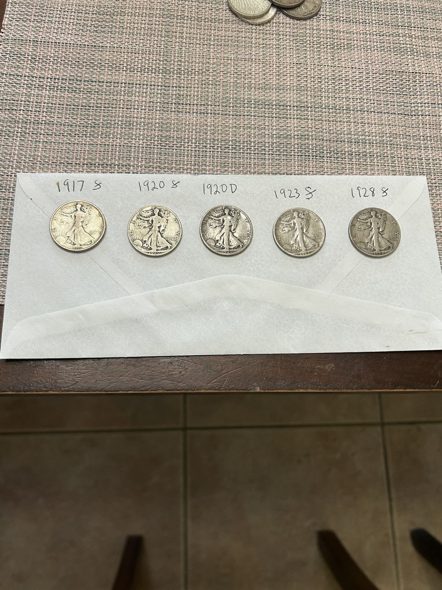 Lot Of (5) Walking Liberty Half Dollars 1917 S, 1920 S/D,1923 S 1928 S