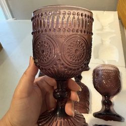 6-Pack Vintage Embossed Wine Glasses 12oz Short Stemmed Design Dusty Rose - Textured Floral Pattern for Cocktails & Drinks