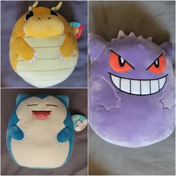 Pokémon Squishmallows Gengar, Snorlax, and Dragonite