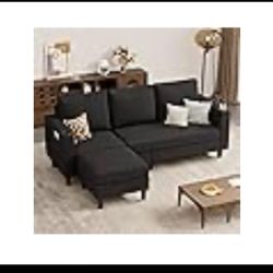 Upholstered Sectional Sofa and Couch 78 inches L Shape 3 seater with Ottoman