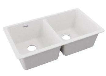 Elkay Quartz Classic 33 in. Undermount Double Bowl White Granite/Quartz Composite Kitchen Sink Only