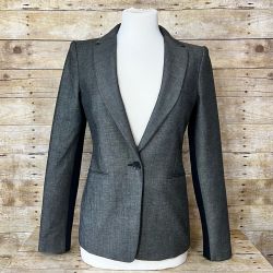 BCBGMAXAZRIA Womens Gray Size XS Contrast Sleeve Single Button Blazer Jacket