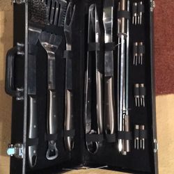 BBQ Grilling Tools Set with Faux Leather Carry Case