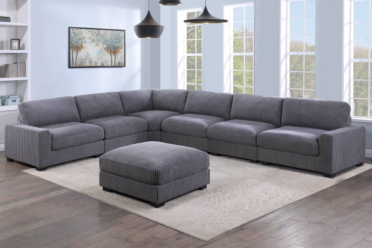 Extra Large L Shape Corduroy Dark Grey Gray Sofa Sectional 