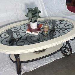Ivory/brass  Distressed Coffee Table 