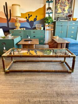 MCM Coffee Table / Bamboo & Glass / Rectangle / Vintage!