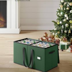 New SONGMICS Christmas Ornament Storage Box, Dual Zippers, Stackable Christmas Storage Container Forest Green