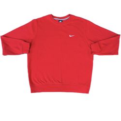 Vintage Nike Swoosh Red Embroidered Fleece Crewneck Sweatshirt Sweater
