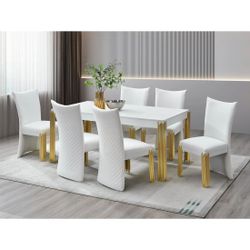 Comedor de 6 sillas + mesa blanca con dorado Dining room with 6 chairs + white table with gold