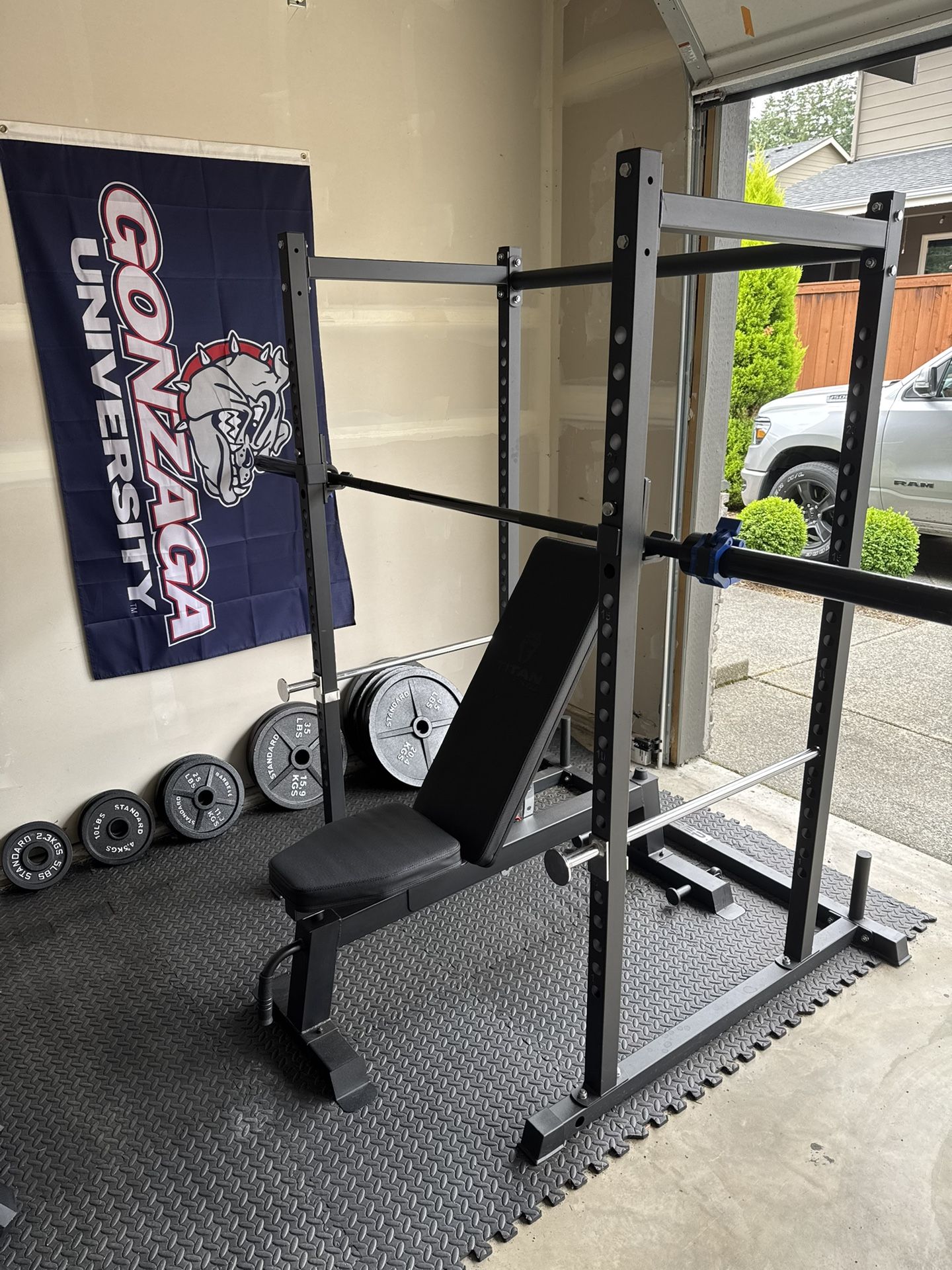 Workout Bench + Rack + Weights