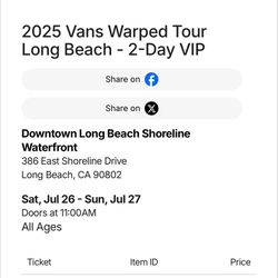 Vans Warped Tour 2 Day VIP