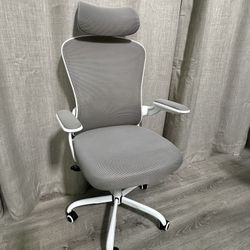 Ergonomic White Gray Office Chair With Mesh Back Fully Adjustable 